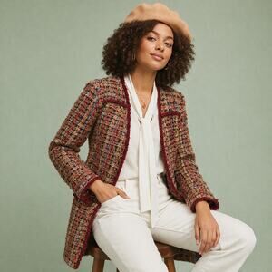 Anthropologie ETT:TWA Harlequin Tweed Blazer SZ XS Longline Textured Jacket